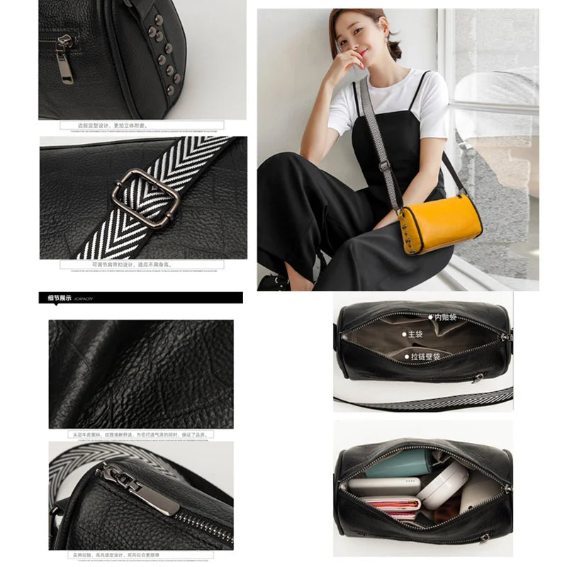 Braided Wide Shoulder Straps Small Leather Women's Messenger Bag Purse