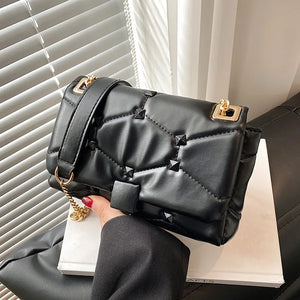 Orange Chain Messenger Bag Clutch Rivet Shoulder Soft Leather Bag