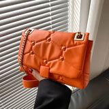 Orange Chain Messenger Bag Clutch Rivet Shoulder Soft Leather Bag