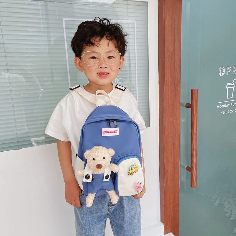 Bear Canvas School Bags For Kids Kindergarten Backpacks Girls Boy