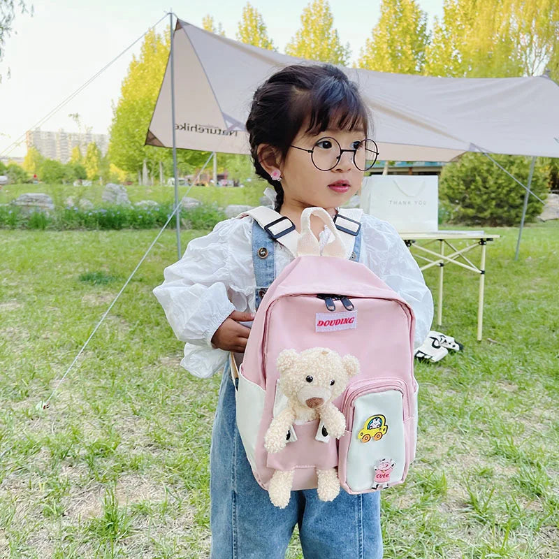 Bear Canvas School Bags For Kids Kindergarten Backpacks Girls Boy