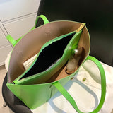Casual Women Big Totes Female Large Capacity Handbags Green PU Leather Composite