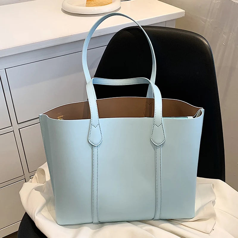 Casual Women Big Totes Female Large Capacity Handbags Green PU Leather Composite