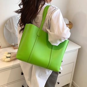 Casual Women Big Totes Female Large Capacity Handbags Green PU Leather Composite
