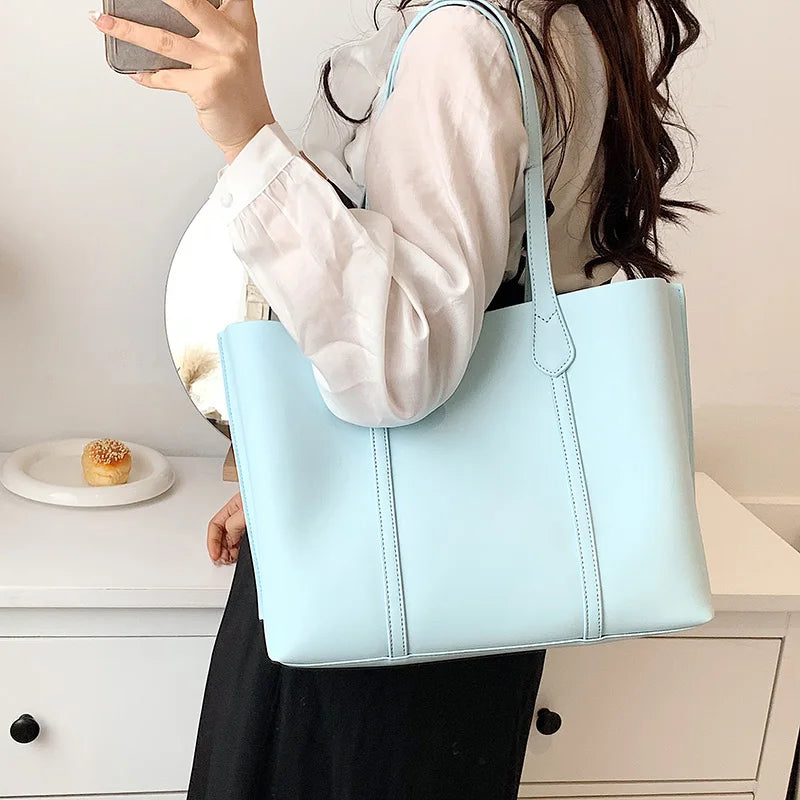 Casual Women Big Totes Female Large Capacity Handbags Green PU Leather Composite