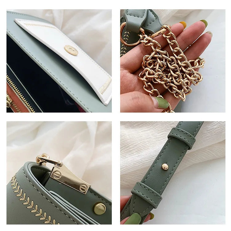 Chain PU Leather Crossbody Bags For Women Small Shoulder Messenger Bag