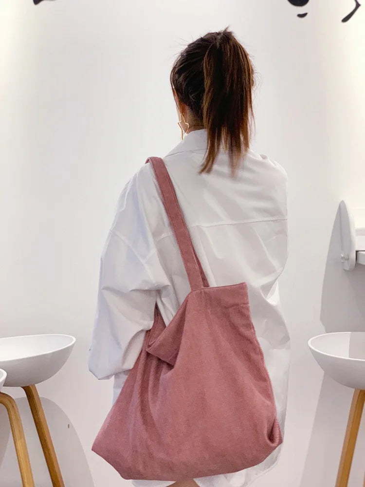 Corduroy Shoulder Bag Women Students Bookbag Handbags Large Capacity Tote Bag