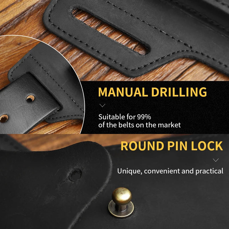 Crazy Horse Leather Waist Pack Phone Bag Belt Loop Hook Waist Pouch Brown