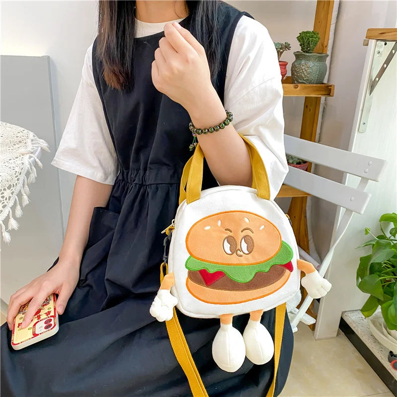 Cartoon Hamburger Women Large-capacity Canvas Bag