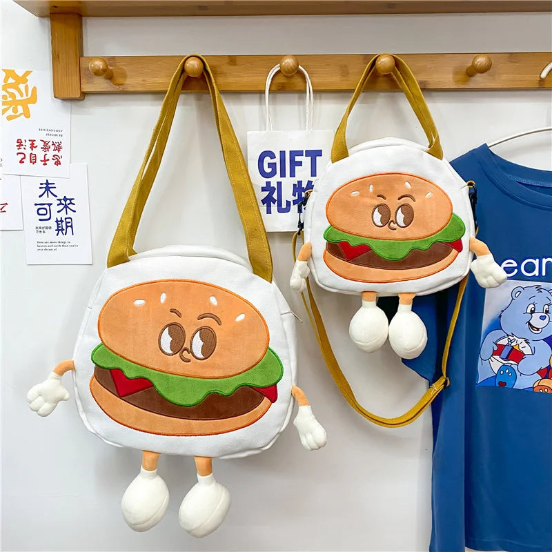 Cartoon Hamburger Women Large-capacity Canvas Bag