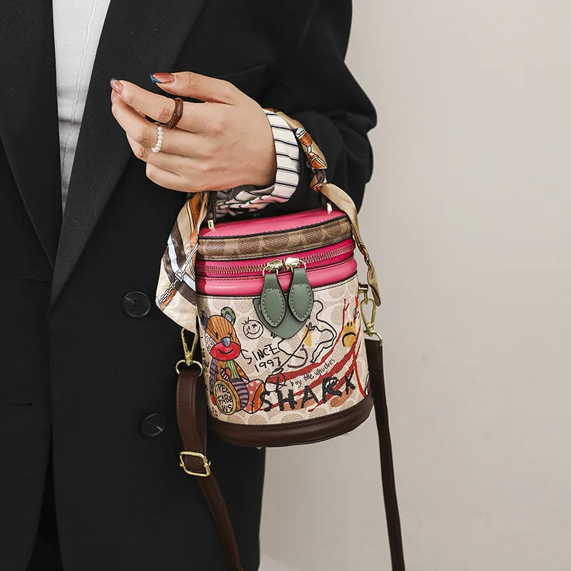 Cartoon Tote Bag Bear Graffiti Bucket Bags for Women