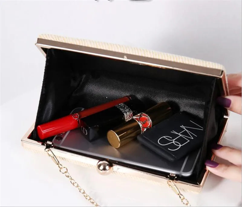 Striped Evening Clutch Bag with Chain Wedding Party Shoulder Bag