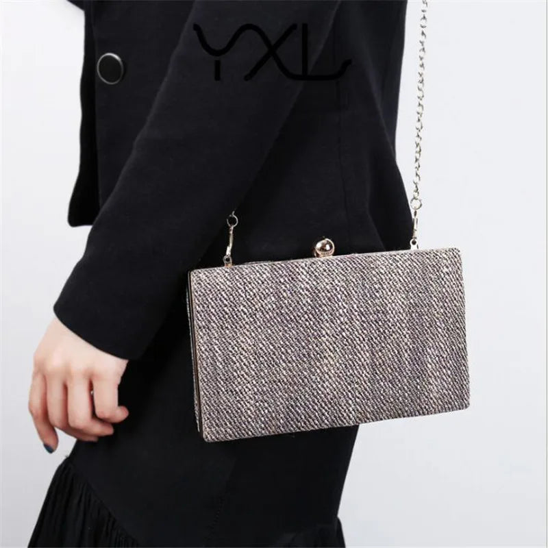 Striped Evening Clutch Bag with Chain Wedding Party Shoulder Bag