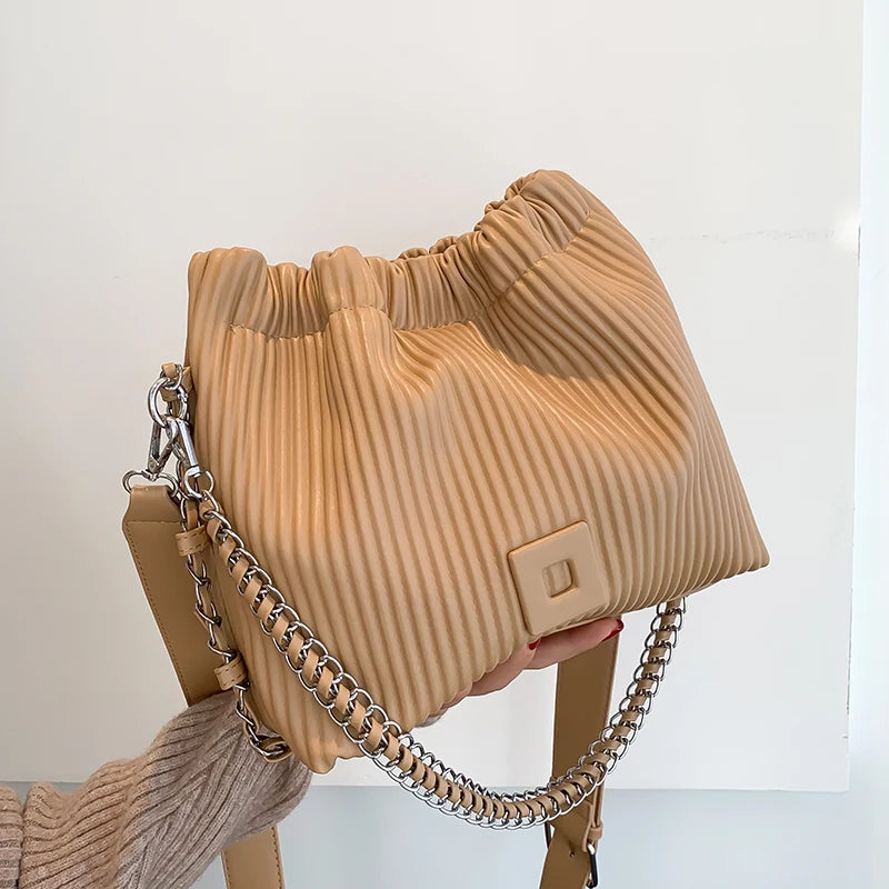 Chain Handbag Pleated Shoulder Bag for Women Clutch Purses Crossbody Bag