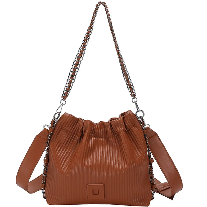 Chain Handbag Pleated Shoulder Bag for Women Clutch Purses Crossbody Bag