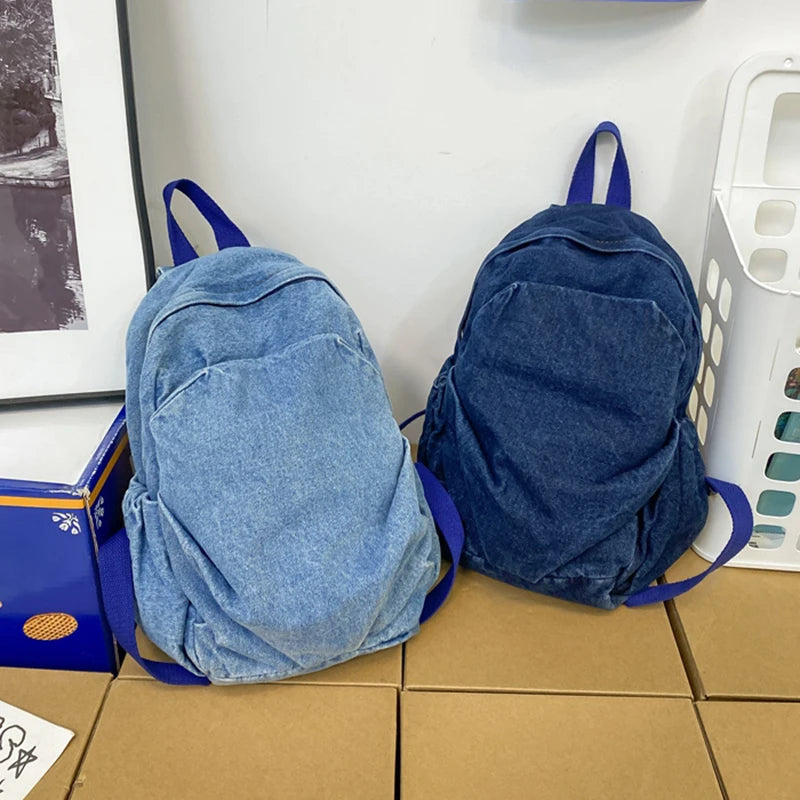 Casual Denim Backpack Large Capacity Travel Bag