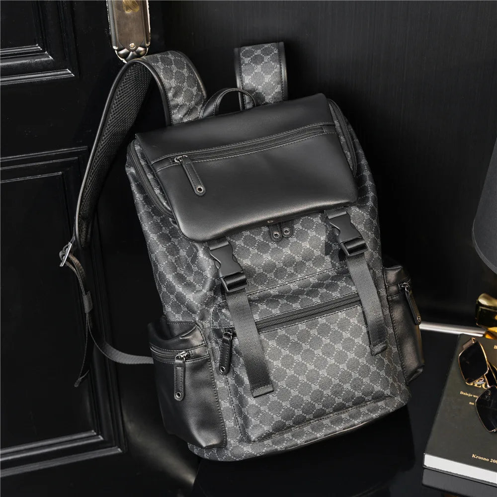 Casual Leather Backpack Men Large Travel Work Daily Backbag Laptop Back Pack
