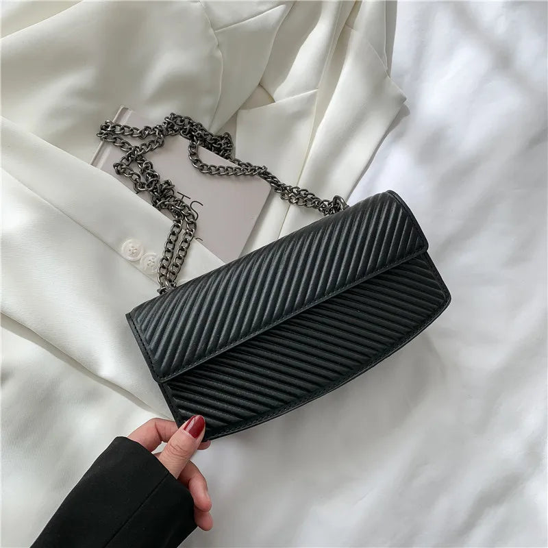 Chain Strap Shoulder Bag Striped Crossbody Handbag
