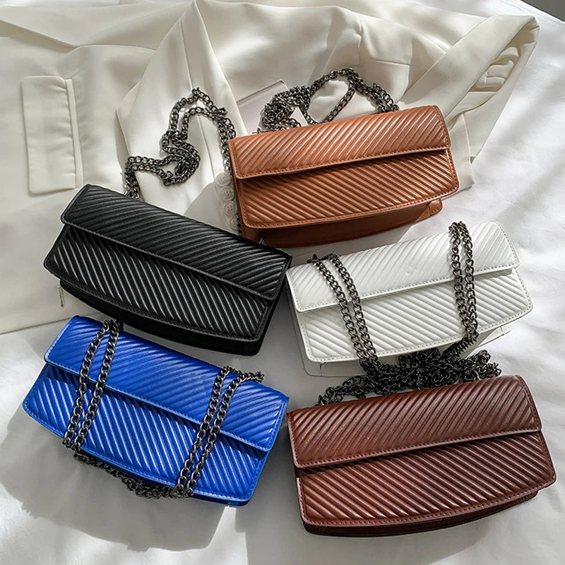 Chain Strap Shoulder Bag Striped Crossbody Handbag