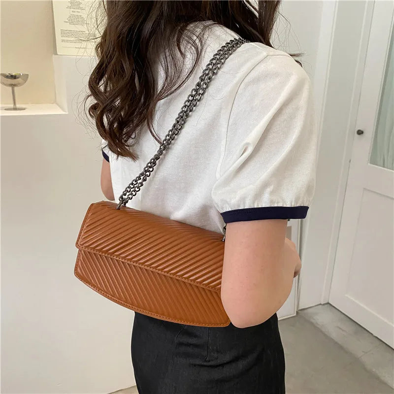 Chain Strap Shoulder Bag Striped Crossbody Handbag