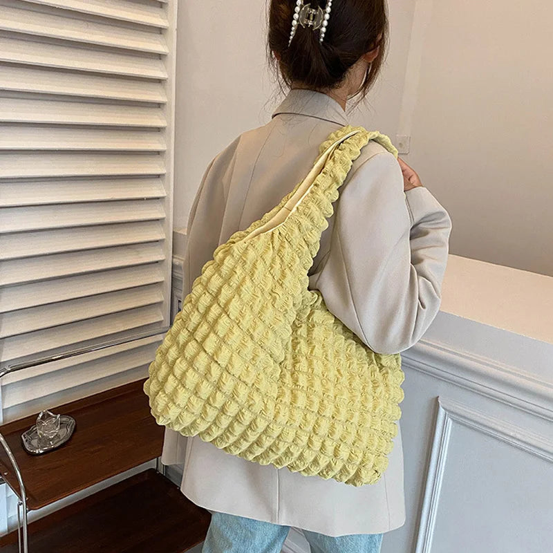Pleated Casual Tote Large Capacity Top Handle Shoulder Bag
