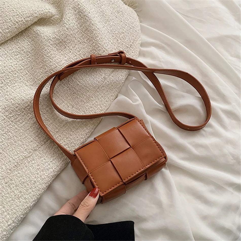 Square Weave Bags PU Leather Shoulder Crossbody Bags for Women