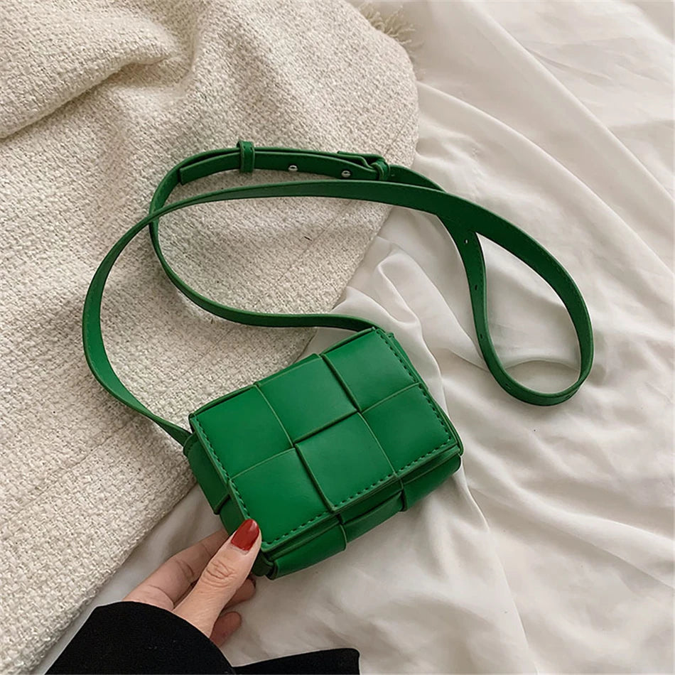 Square Weave Bags PU Leather Shoulder Crossbody Bags for Women