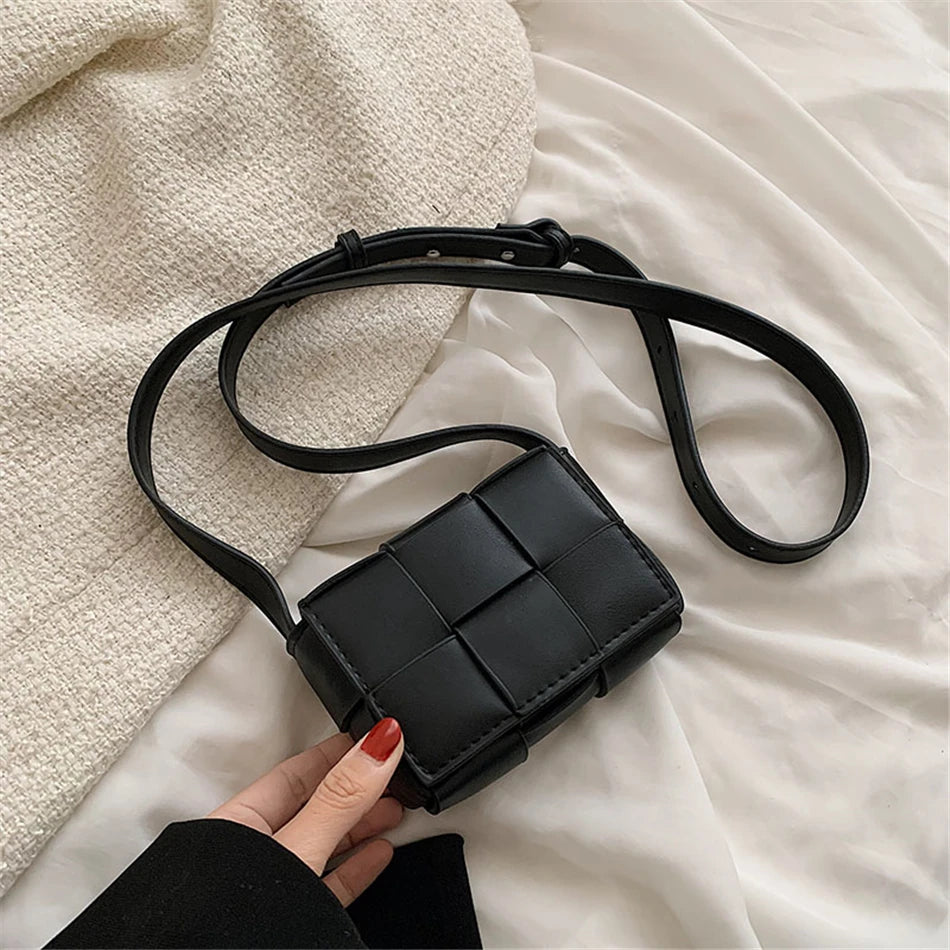 Square Weave Bags PU Leather Shoulder Crossbody Bags for Women