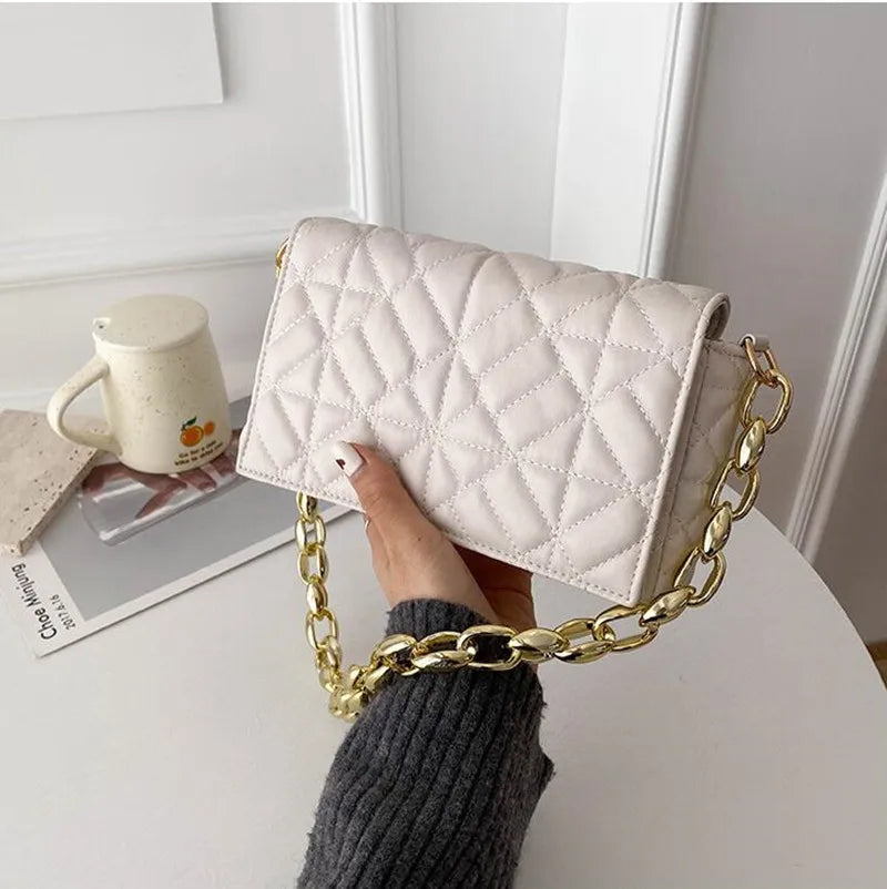 Plaid Shoulder Bag Thick Chain Underarm Bags For Women Handbags And Purses