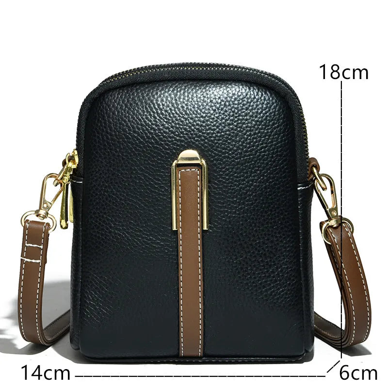 Real Cowhide Girls Purse Phone Pouch Leather Shoulder Bags Woman Minimalist