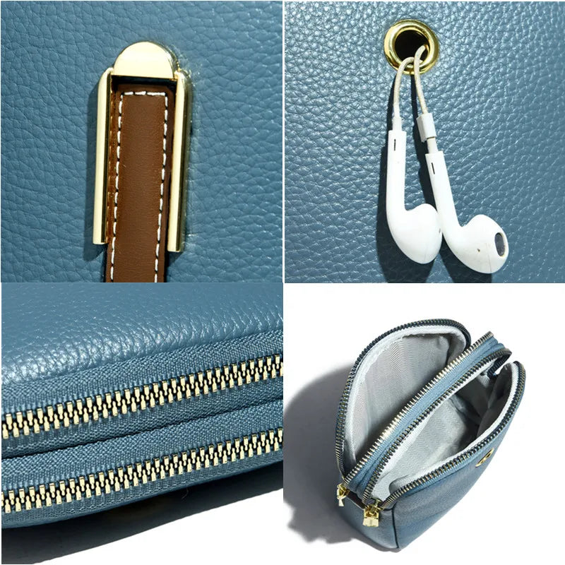 Real Cowhide Girls Purse Phone Pouch Leather Shoulder Bags Woman Minimalist