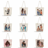 Cartoon Mom And Baby Print Shoulder Bag, Large Capacity Tote for Women