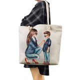 Cartoon Mom And Baby Print Shoulder Bag, Large Capacity Tote for Women