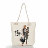 Cartoon Mom And Baby Print Shoulder Bag, Large Capacity Tote for Women