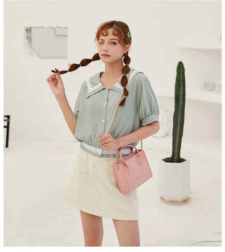 Crocodile Pattern Crossbody Handbags Vintage Style Tote Shoulder Bag