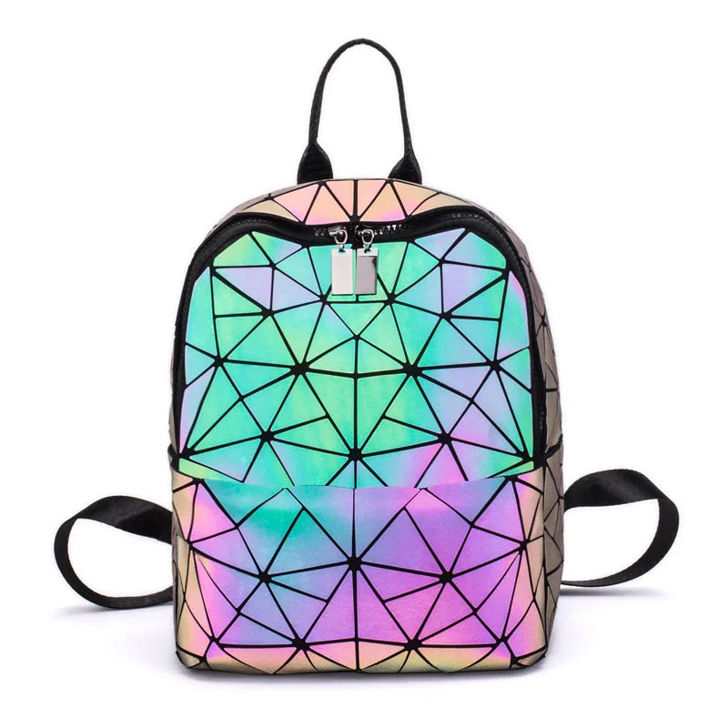 Women Mini Luminous Backpack Geometry Folding Daily Backpack