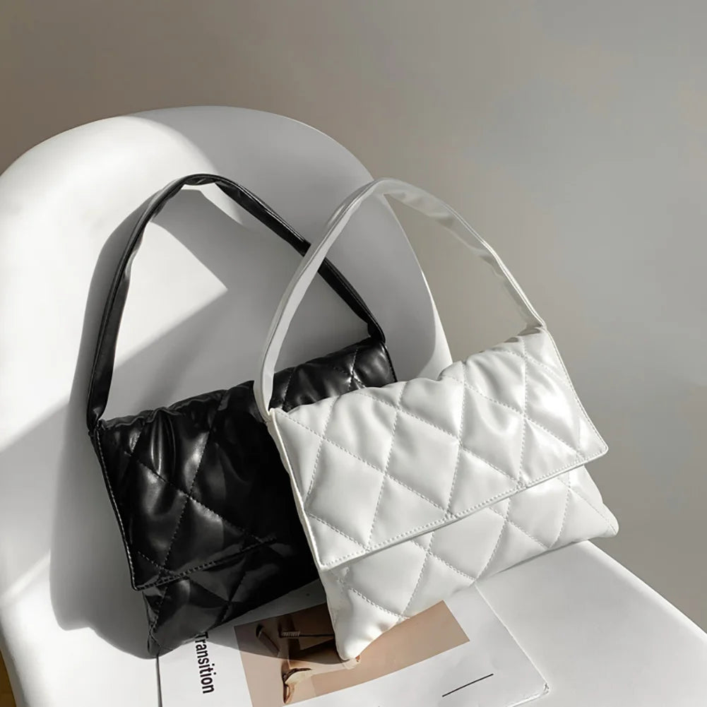Women Diamond Lattice Leather Handbag Flap Shoulder Tote Purse