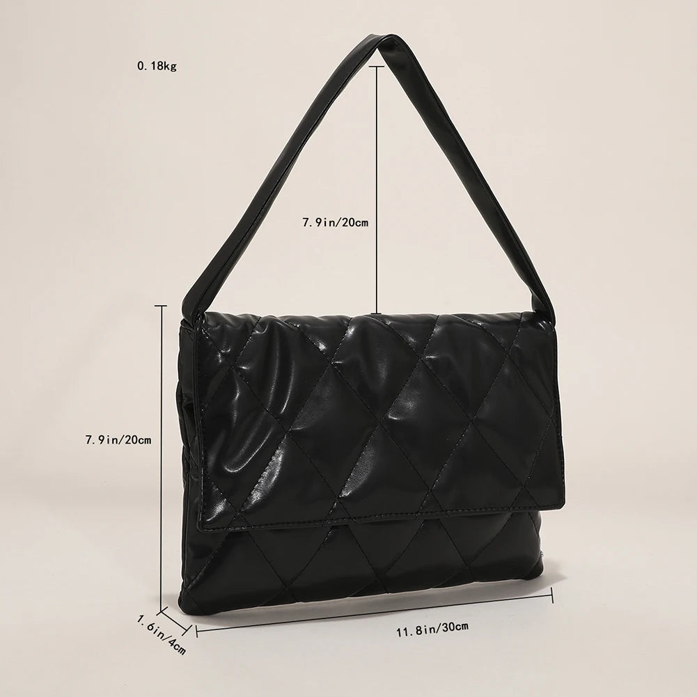 Women Diamond Lattice Leather Handbag Flap Shoulder Tote Purse
