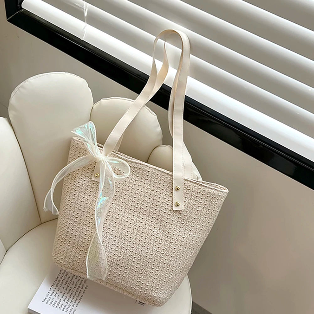 Woven Knitted Straw Beach Bag Large Capacity Tote Purse