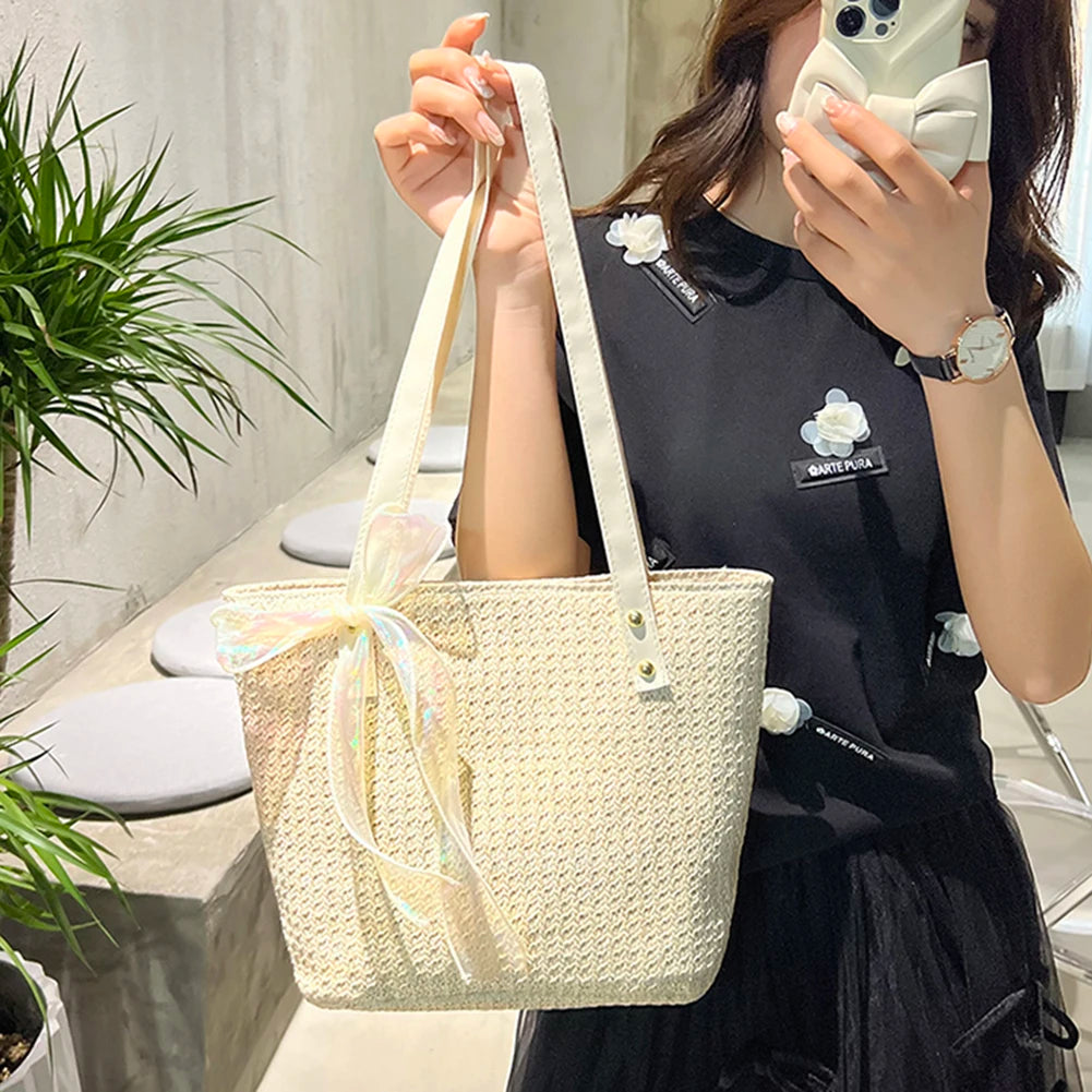 Woven Knitted Straw Beach Bag Large Capacity Tote Purse