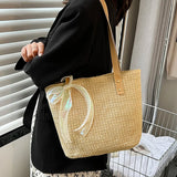 Woven Knitted Straw Beach Bag Large Capacity Tote Purse