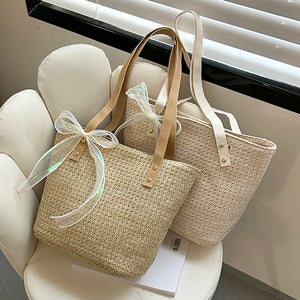 Woven Knitted Straw Beach Bag Large Capacity Tote Purse