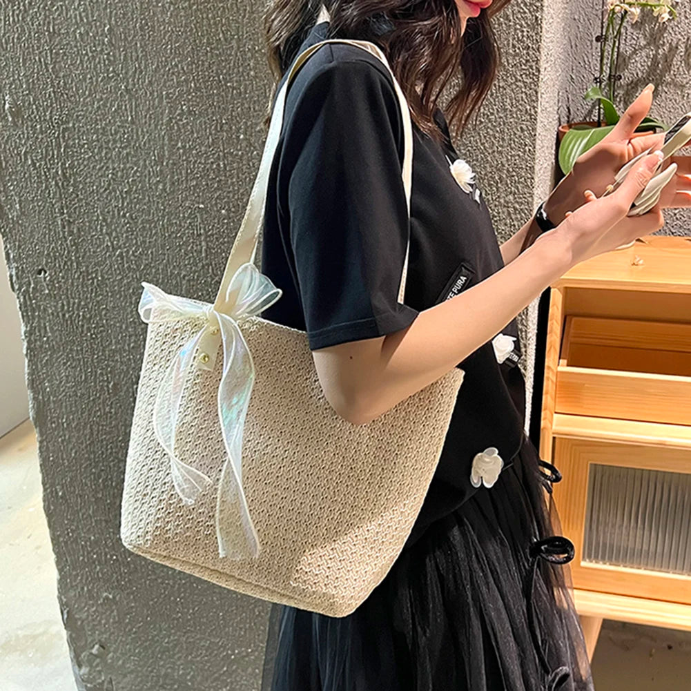 Woven Knitted Straw Beach Bag Large Capacity Tote Purse