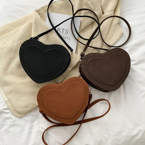 Vintage PU Shoulder Bag Heart Shape Crossbody Small Purse Handbag