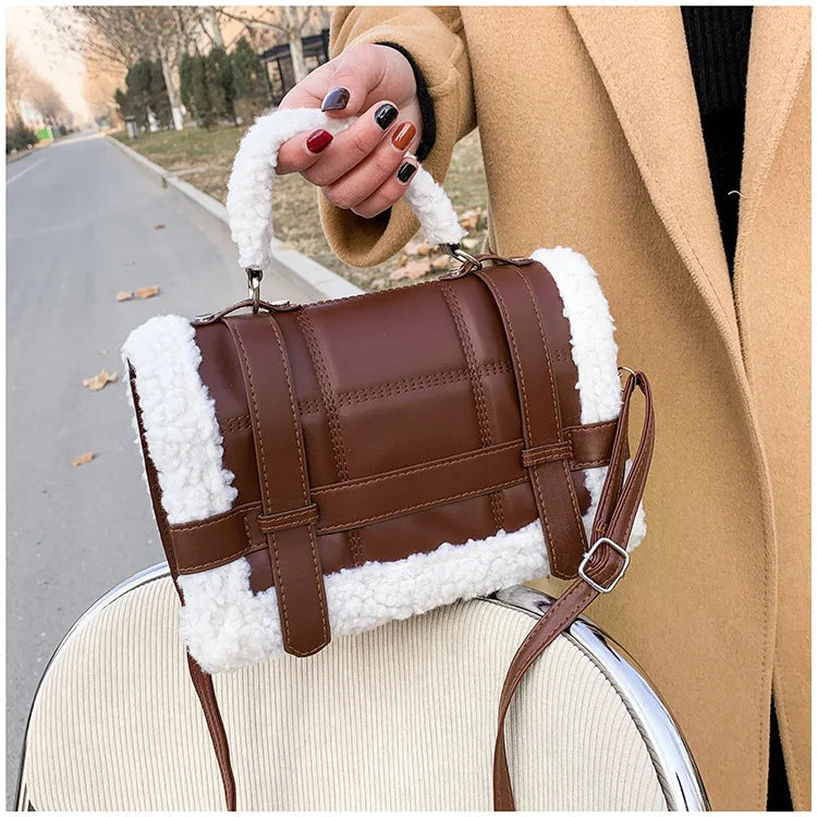Women Winter Faux Fur Lalambswool Shoulder Crossbody Bag Handbag
