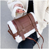 Women Winter Faux Fur Lalambswool Shoulder Crossbody Bag Handbag
