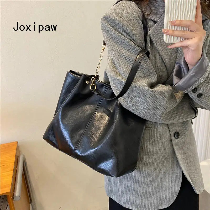 Women's Vintage Tote Bag Retro Style Leather Shoulder Handbag