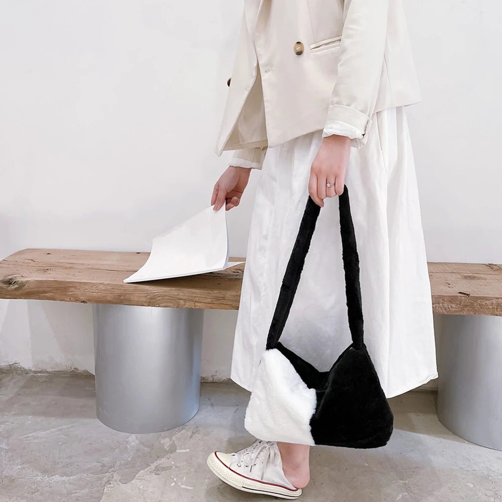 Faux Fur Shoulder Bag Fluffy Tote Handbag