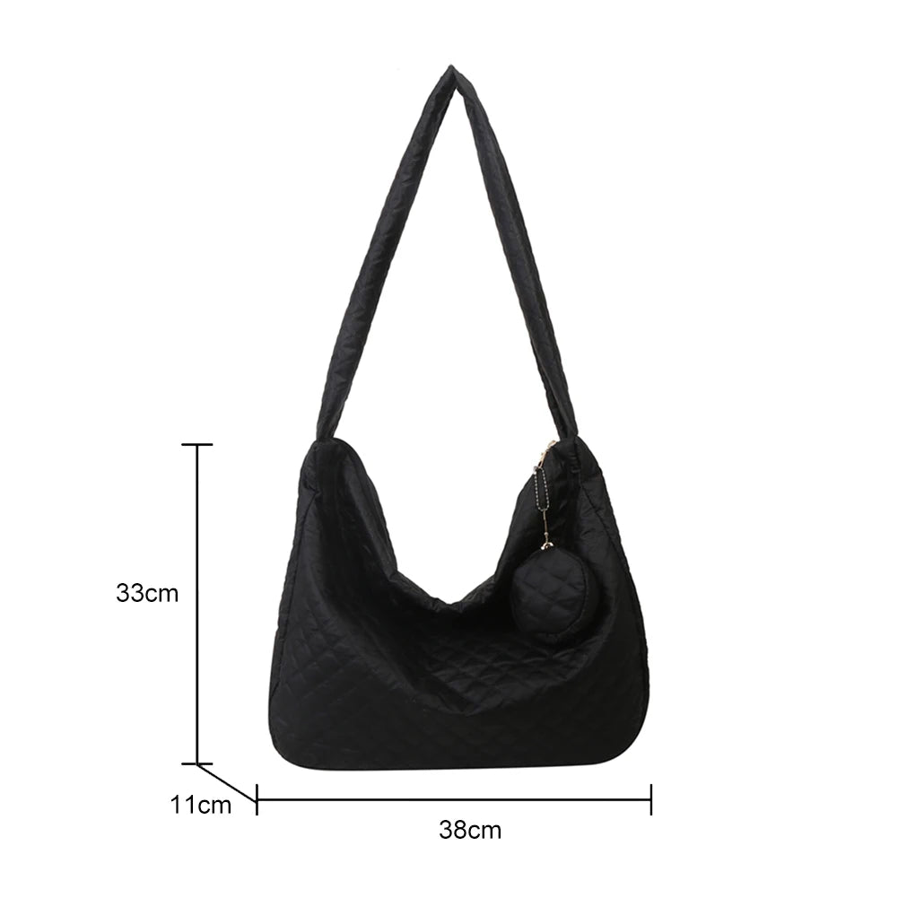 Lattice Pattern Shoulder Bag with Large Capacity