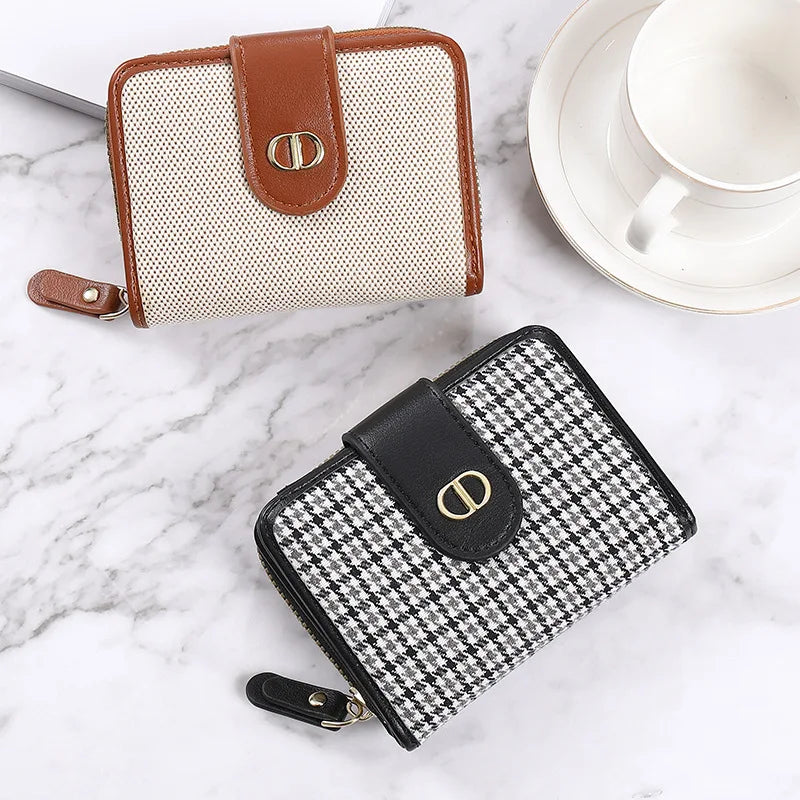 Clasp Plaid Canvas Small Purse Multi-card Capacity Anti-demagnetization